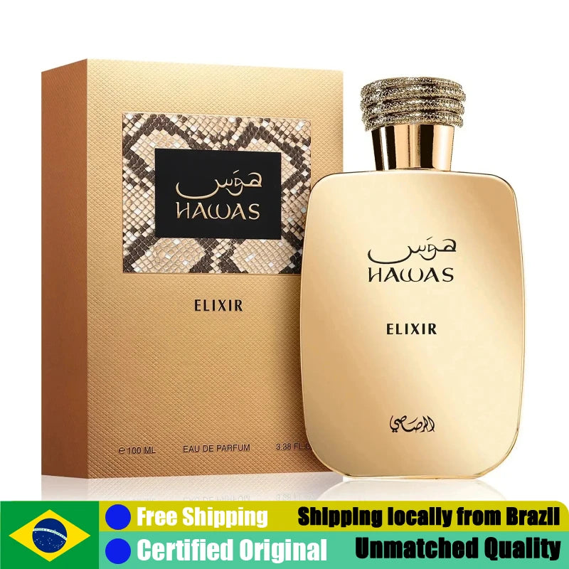 Original Arab Perfumes Rasasi Hawas Elixir Eau de Parfum Spray 100 ML/3.4 Oz Lasting Oriental Vanilla Pheromones Cologne Perfume