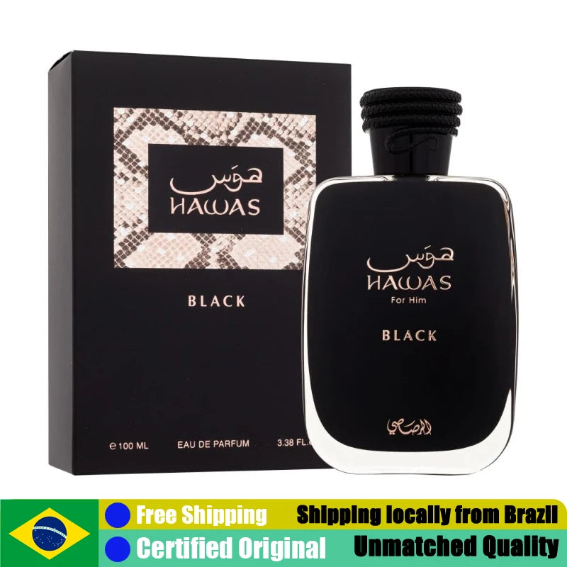 Original Arab Perfume Rasasi Hawas Black Eau de Parfum Spray 3.4 Ounce Long-Lasting Aromatic Fruity Masculine Pheromones Cologne