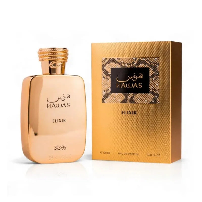 Original Arab Perfumes Rasasi Hawas Elixir Eau de Parfum Spray 100 ML/3.4 Oz Lasting Oriental Vanilla Pheromones Cologne Perfume