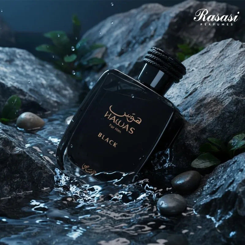 Original Arab Perfume Rasasi Hawas Black Eau de Parfum Spray 3.4 Ounce Long-Lasting Aromatic Fruity Masculine Pheromones Cologne