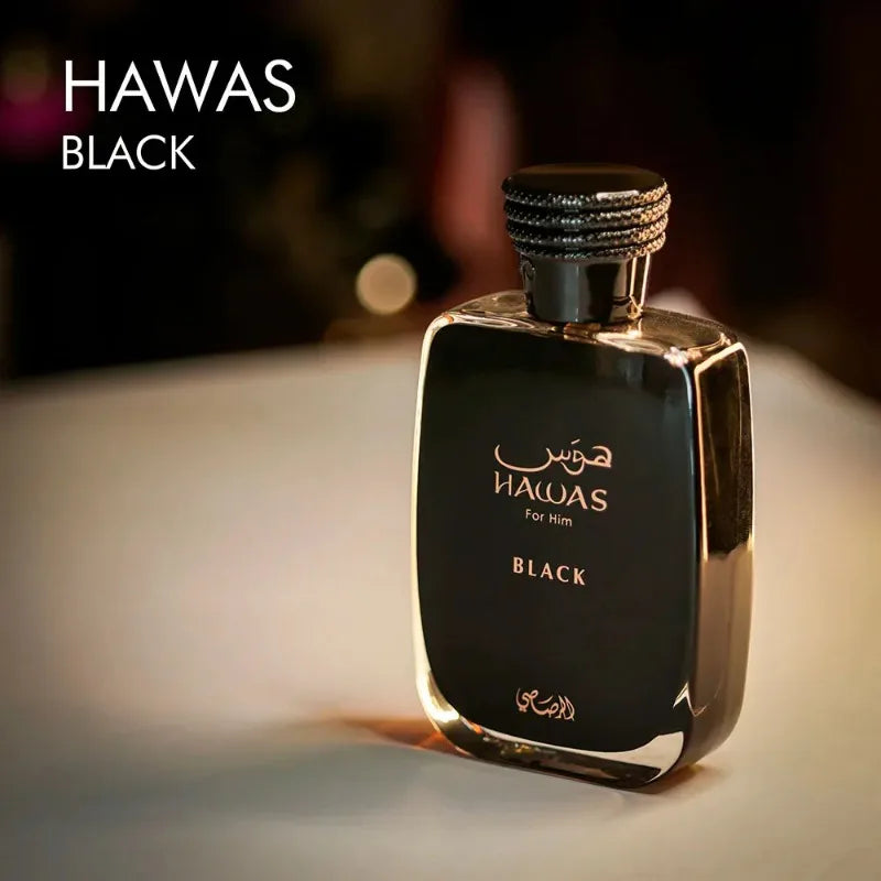 Original Arab Perfume Rasasi Hawas Black Eau de Parfum Spray 3.4 Ounce Long-Lasting Aromatic Fruity Masculine Pheromones Cologne